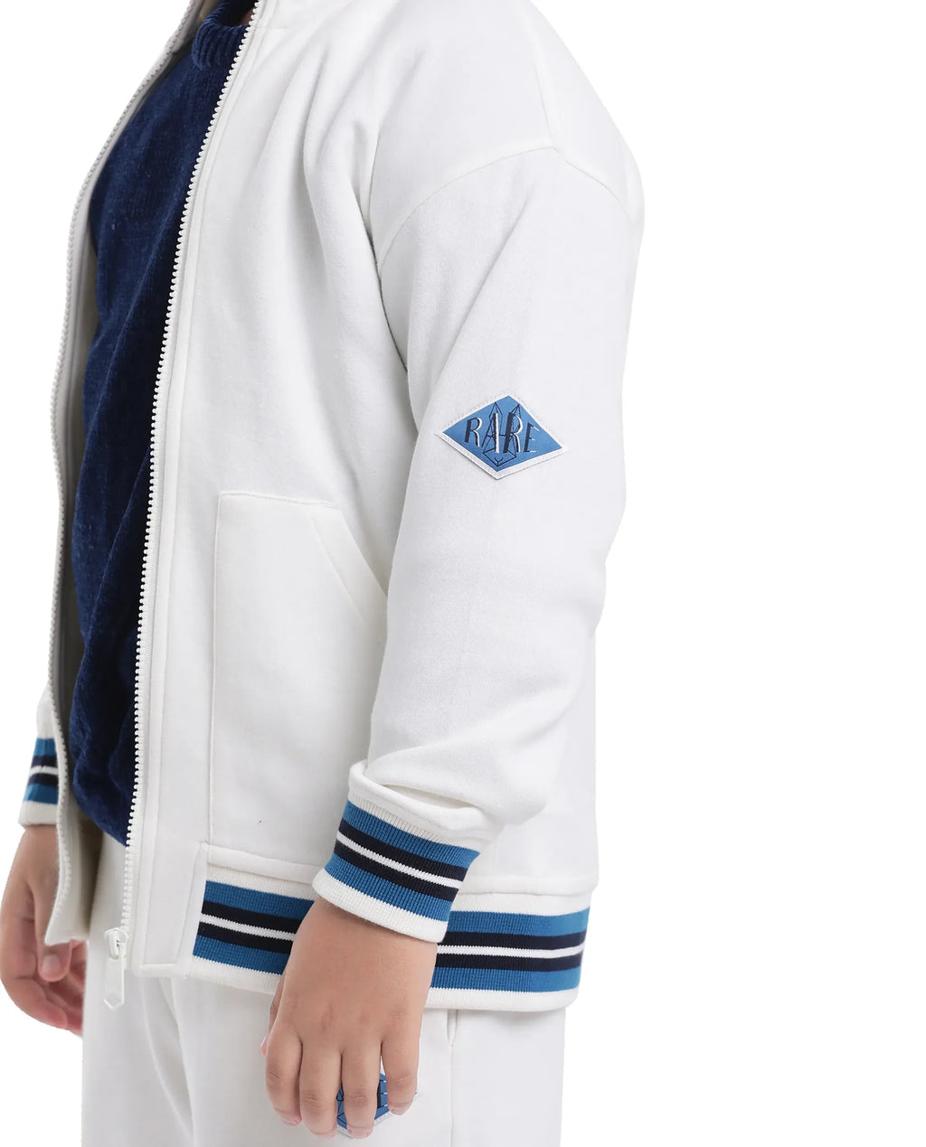Rare Ones Kids Manttn White Cotton Poly Full Sleeve Applique Jacket