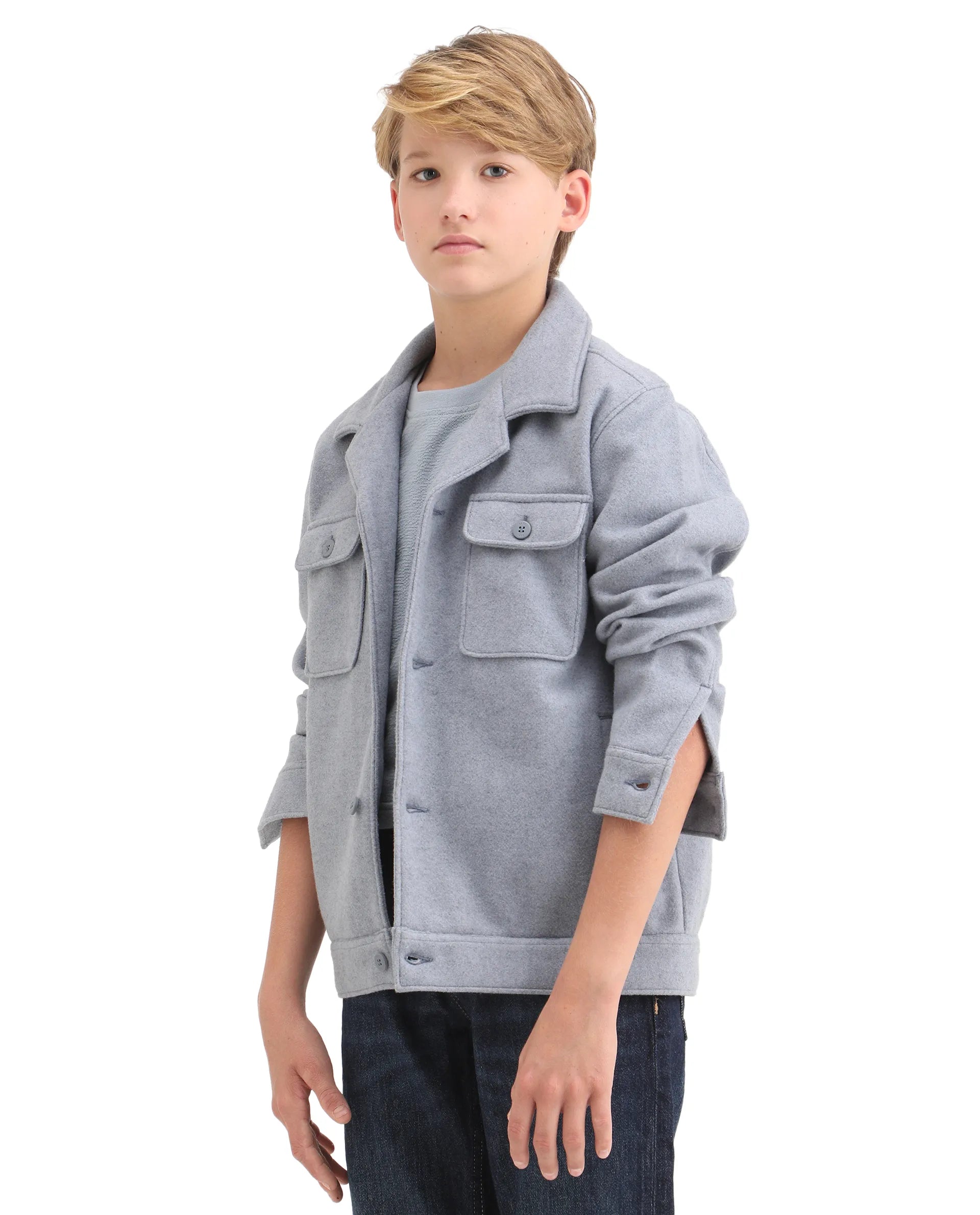 Rare Ones Kids Bochin Blue Polyester Button Closure Flat Collar Plain Full Sleeves Regular Fit Jacket