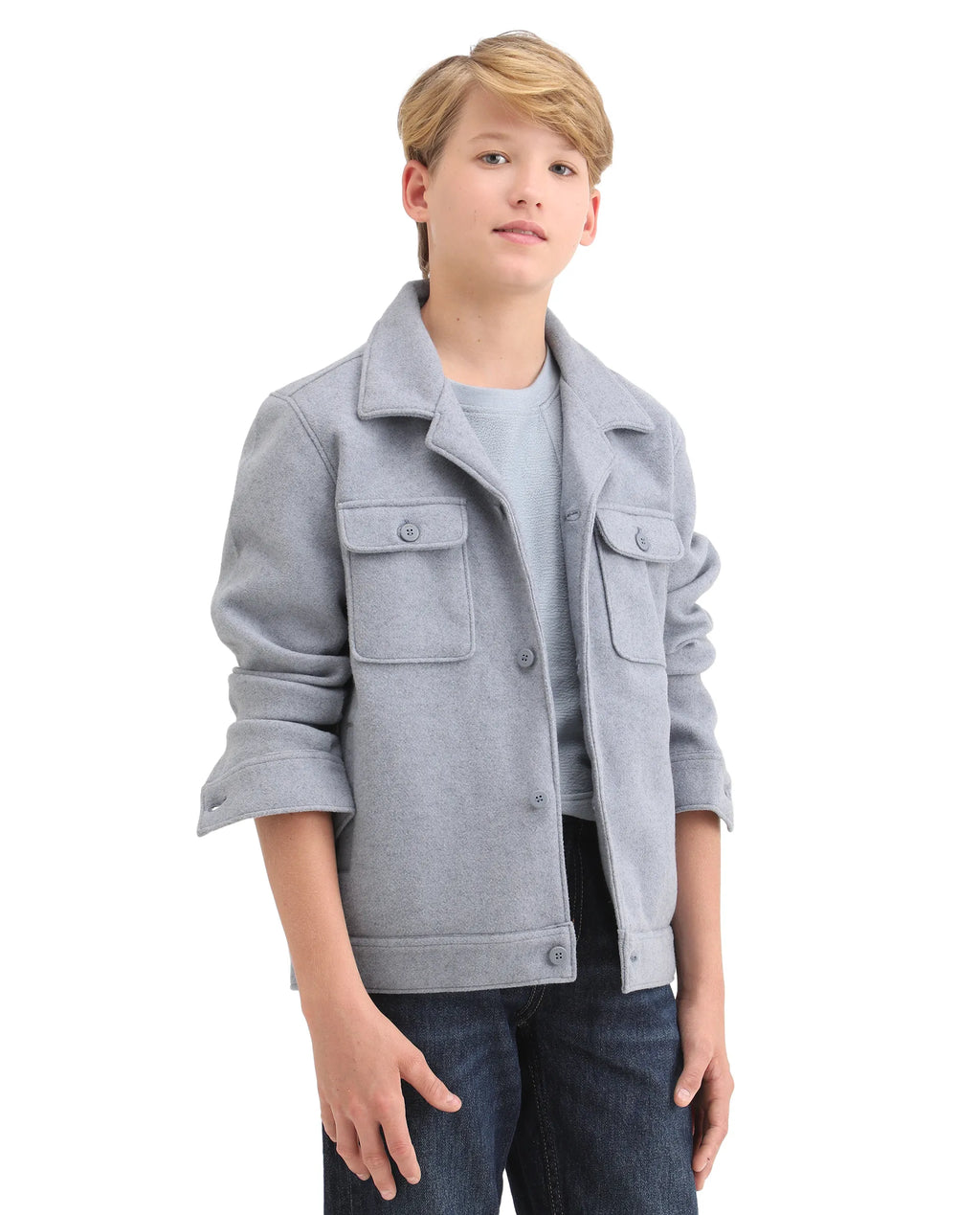 Rare Ones Kids Bochin Blue Polyester Button Closure Flat Collar Plain Full Sleeves Regular Fit Jacket
