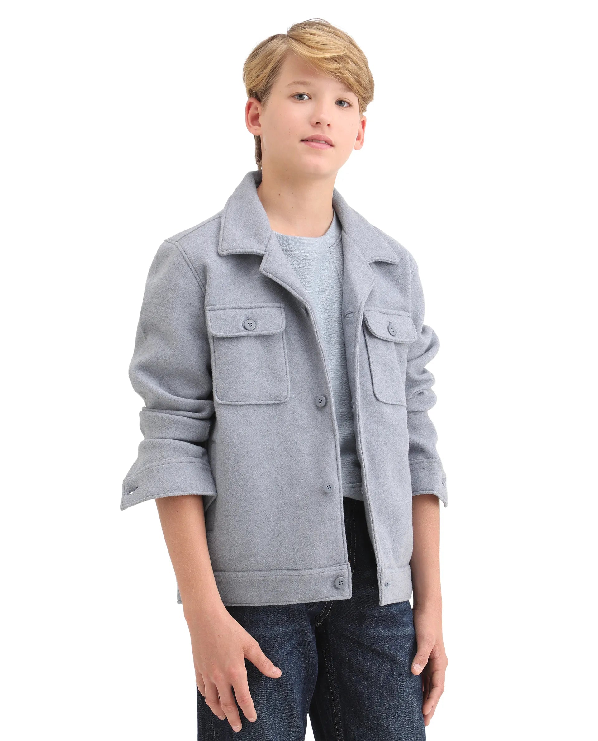 Rare Ones Kids Bochin Blue Polyester Button Closure Flat Collar Plain Full Sleeves Regular Fit Jacket