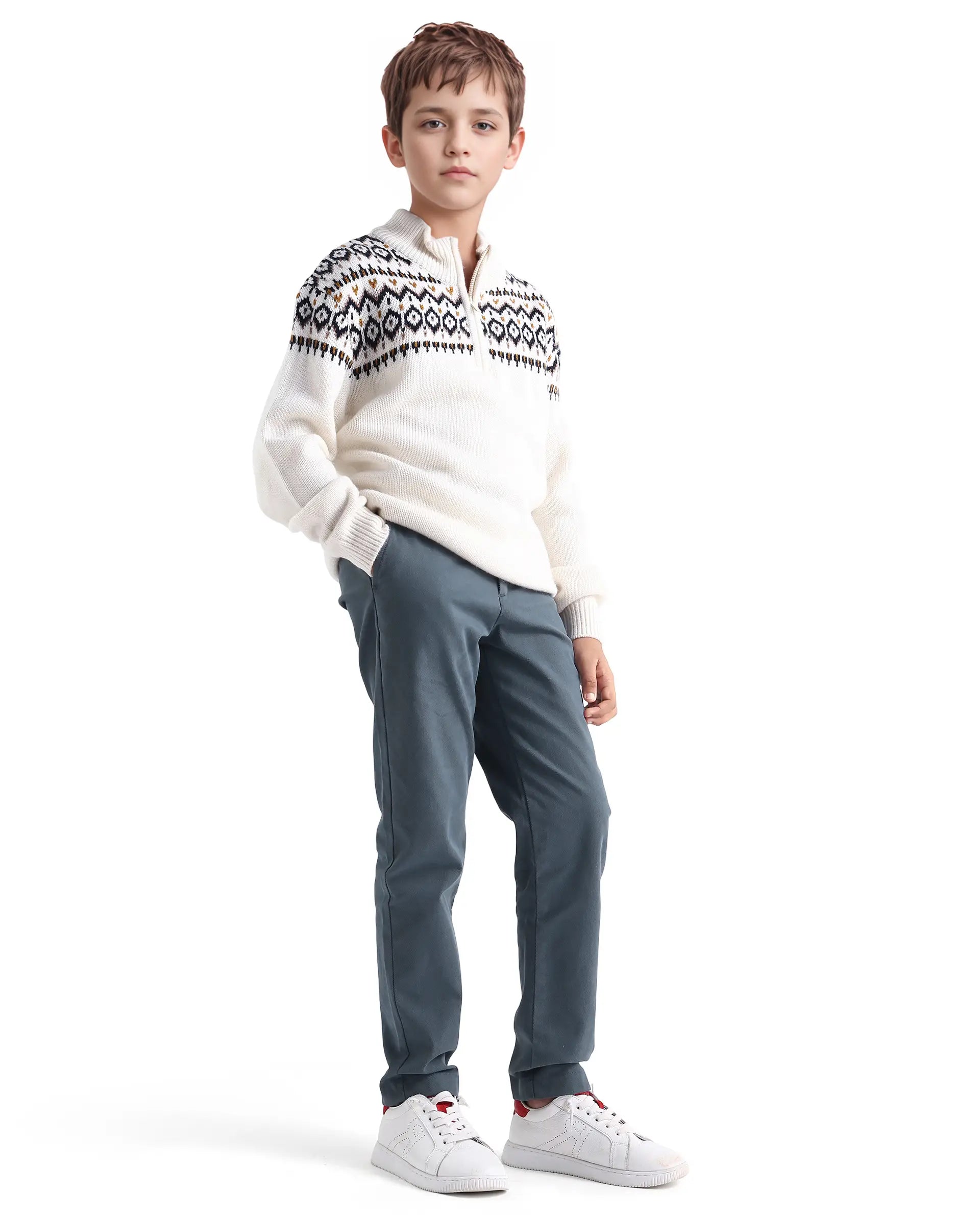 Rare Ones Kids Arne-K Dusky Blue Cotton Solid Button Closure Regular Fit Trouser