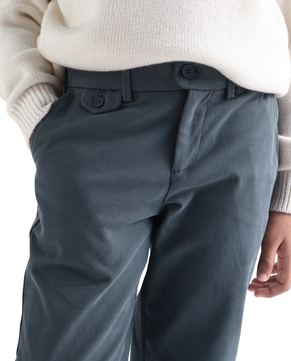 Rare Ones Kids Arne-K Dusky Blue Cotton Solid Button Closure Regular Fit Trouser