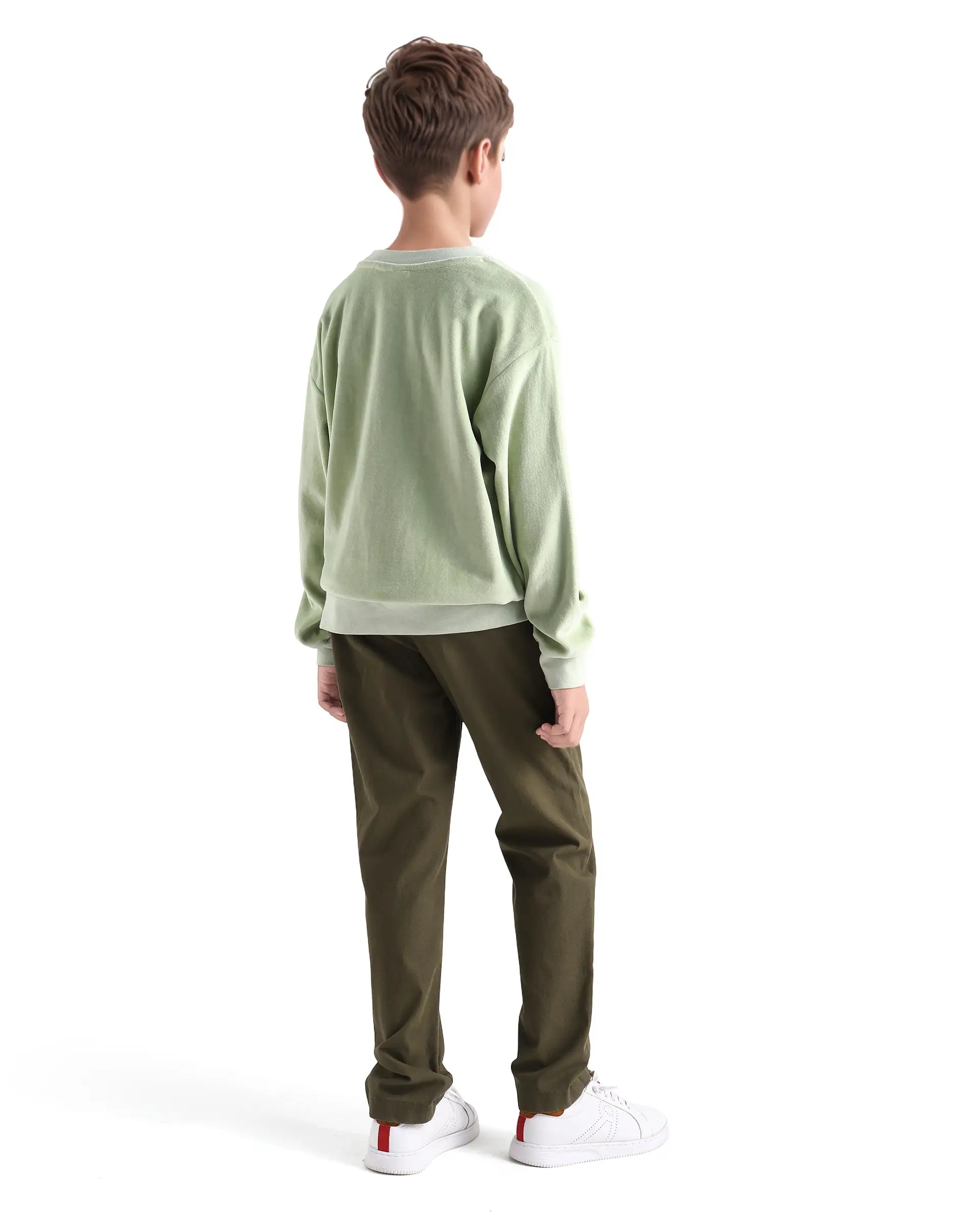 Rare Ones Kids Arne-K Olive Cotton Solid Button Closure Regular Fit Trouser