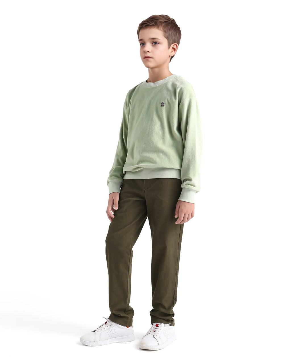 Rare Ones Kids Arne-K Olive Cotton Solid Button Closure Regular Fit Trouser