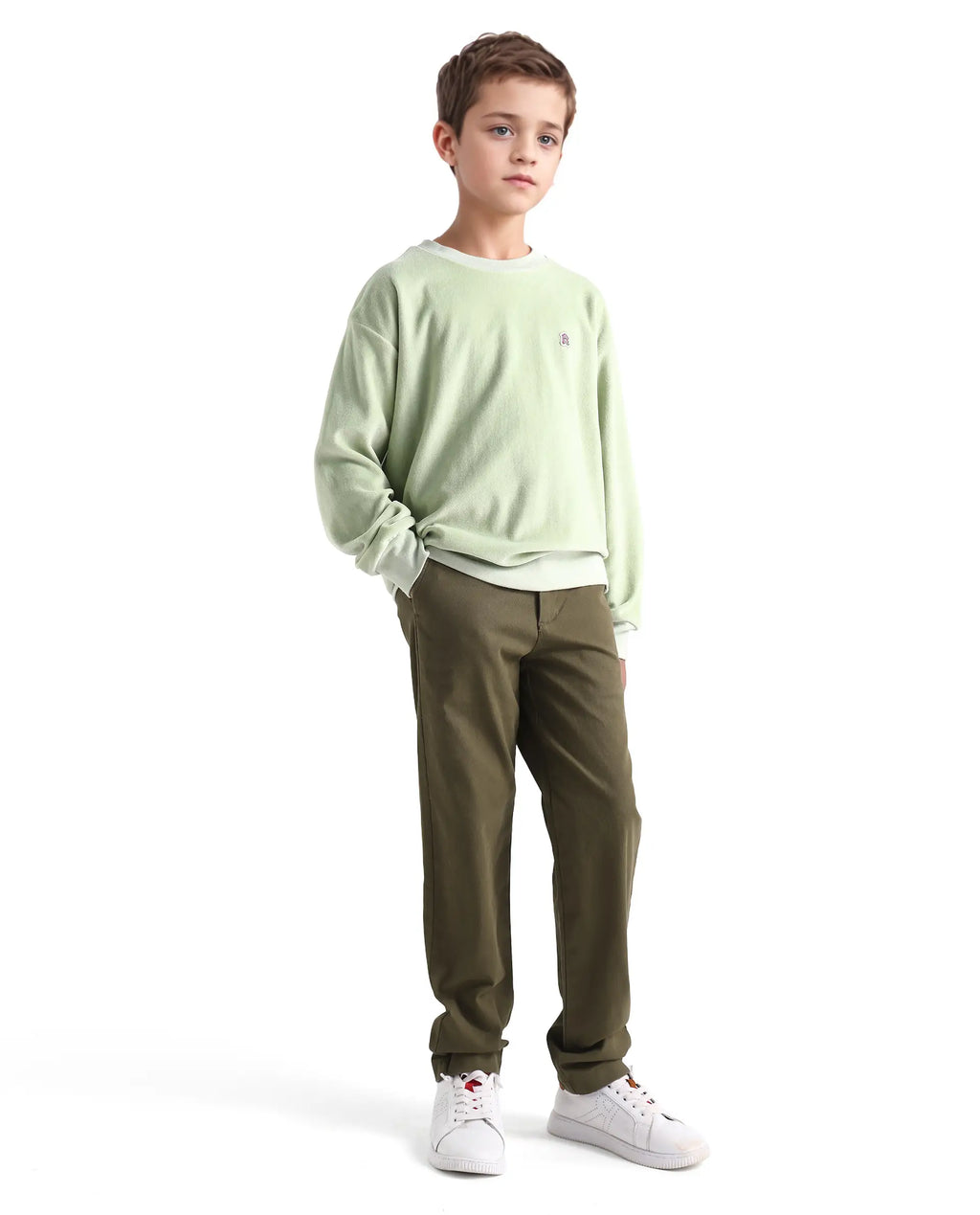 Rare Ones Kids Arne-K Olive Cotton Solid Button Closure Regular Fit Trouser