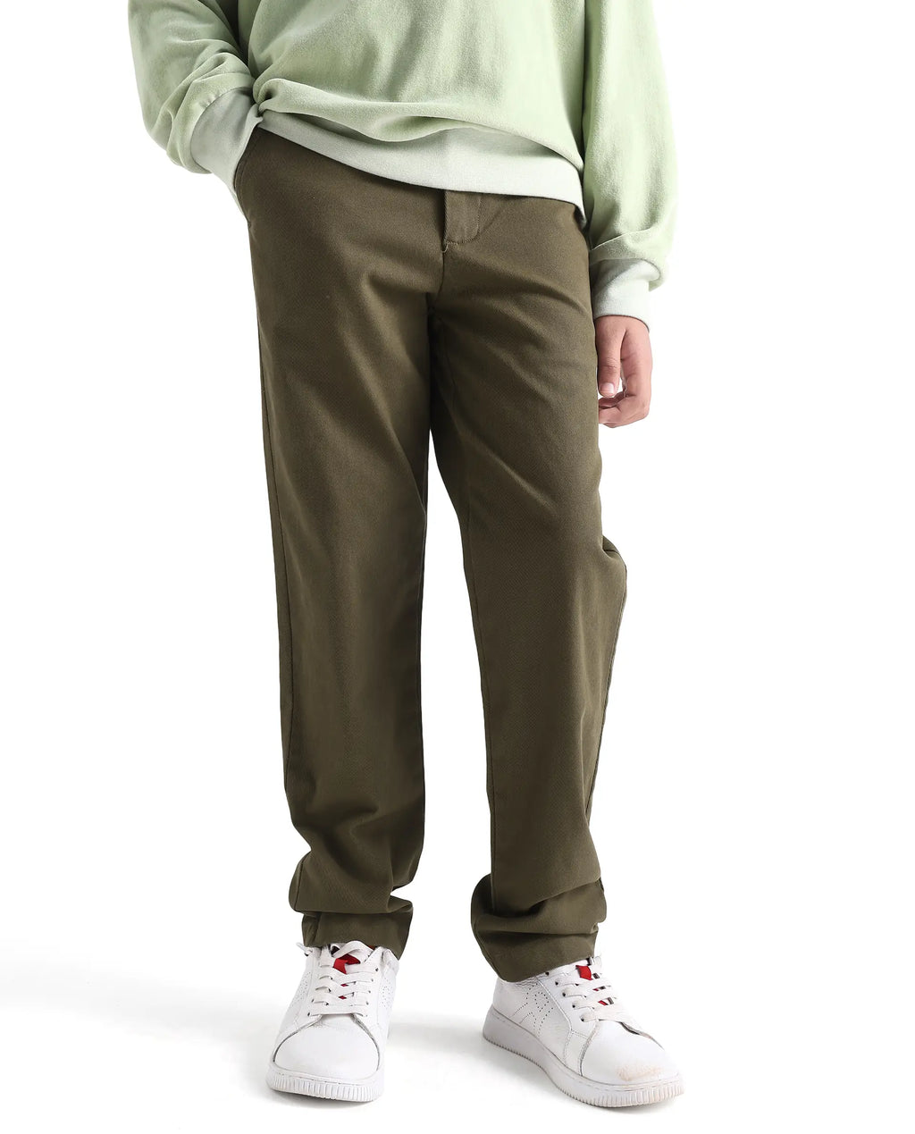 Rare Ones Kids Arne-K Olive Cotton Solid Button Closure Regular Fit Trouser