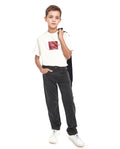 Rare Ones Kid's Corvo-K Grey Cotton Blend Fabric Regular Fit Plain Jeans