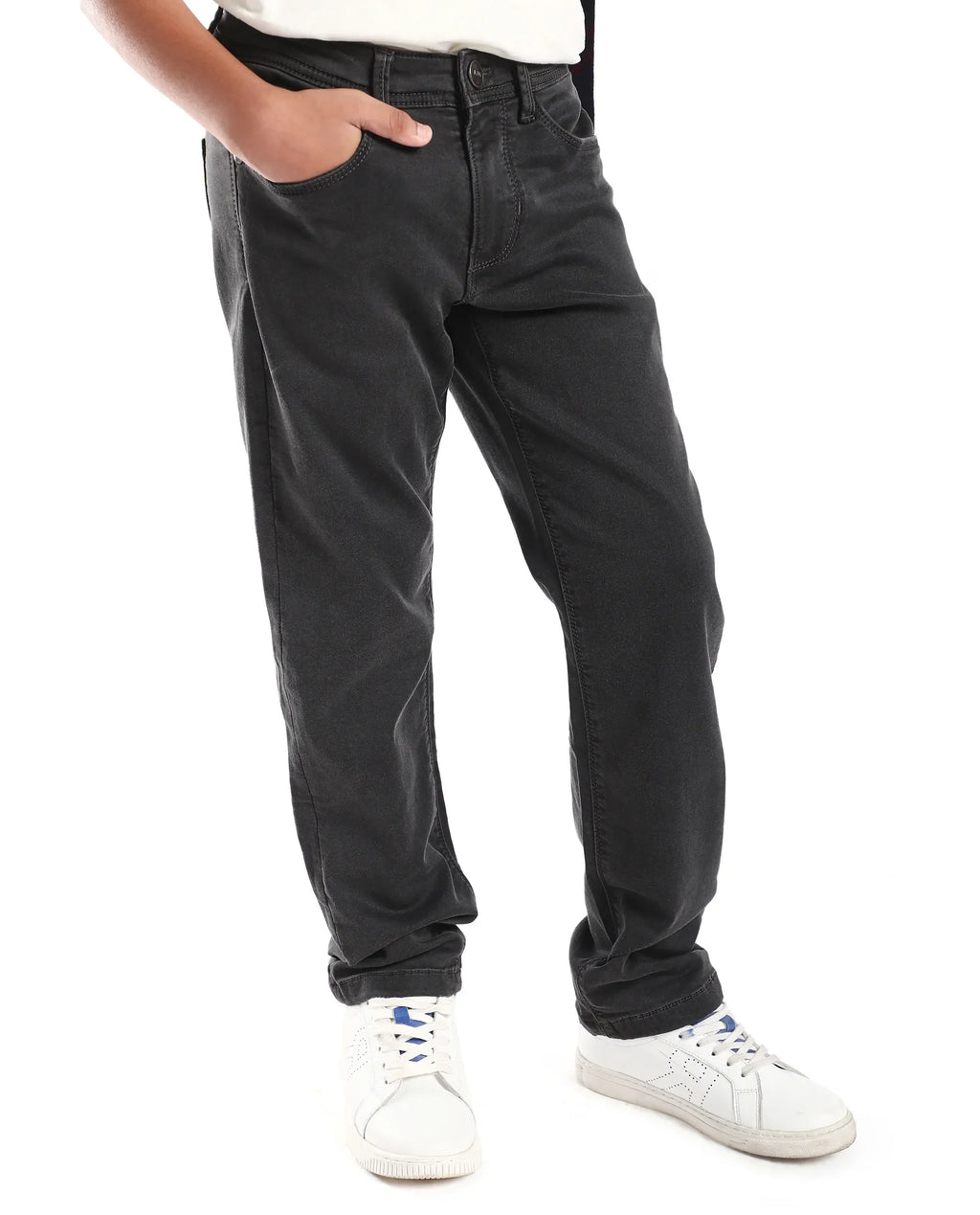 Rare Ones Kid's Corvo-K Grey Cotton Blend Fabric Regular Fit Plain Jeans