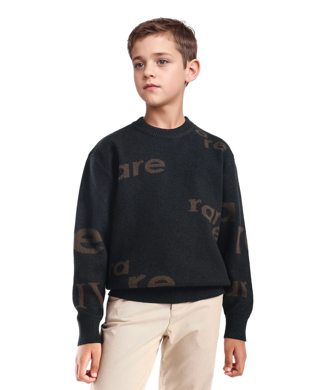 Rare Ones Kids Dio Dark Green Viscose Blend All Over Print Slip-On Closure Relaxed Fit Sweater
