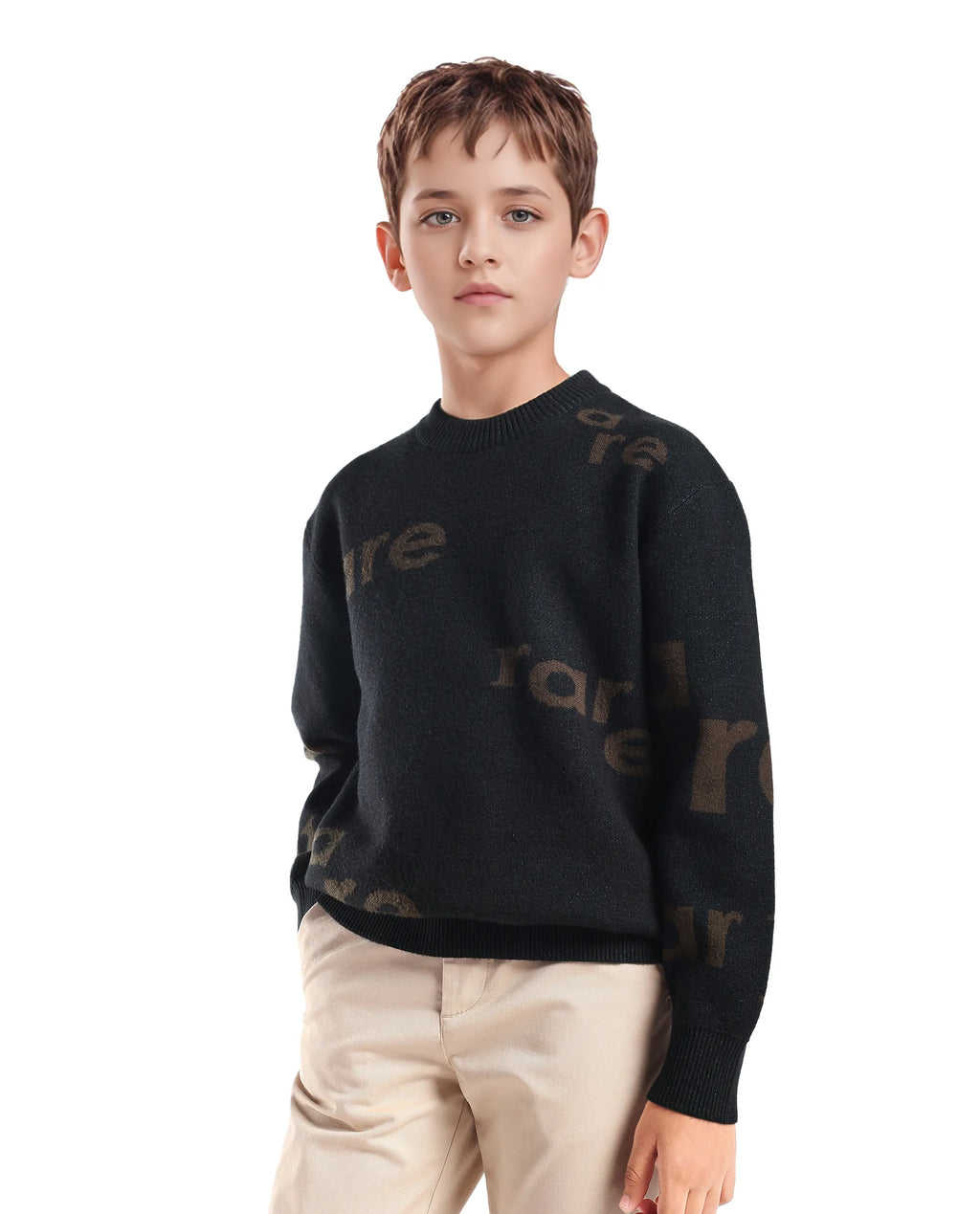 Rare Ones Kids Dio Dark Green Viscose Blend All Over Print Slip-On Closure Relaxed Fit Sweater