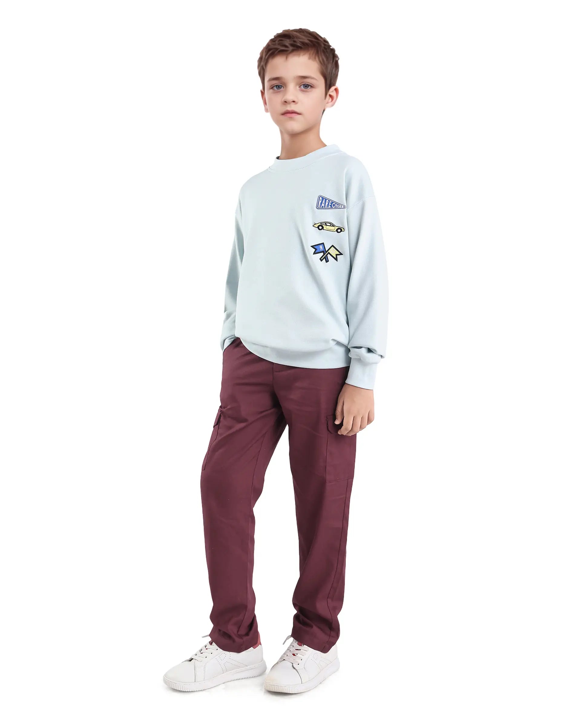 Rare Ones Kids Glin-B Maroon Cotton Solid Button Closure Regular Fit Trouser