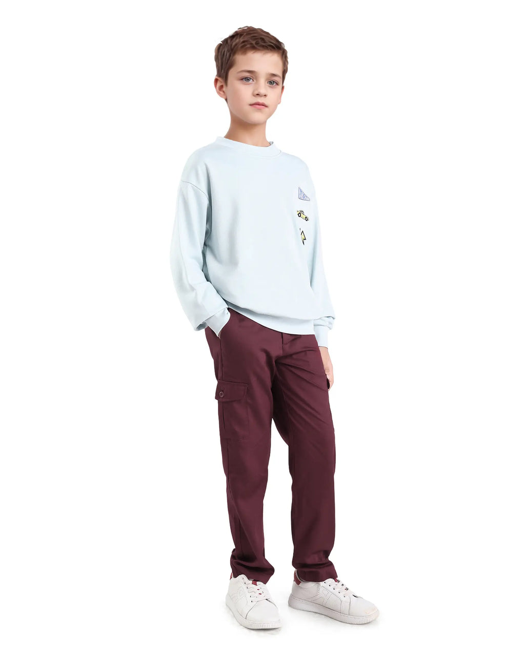 Rare Ones Kids Glin-B Maroon Cotton Solid Button Closure Regular Fit Trouser