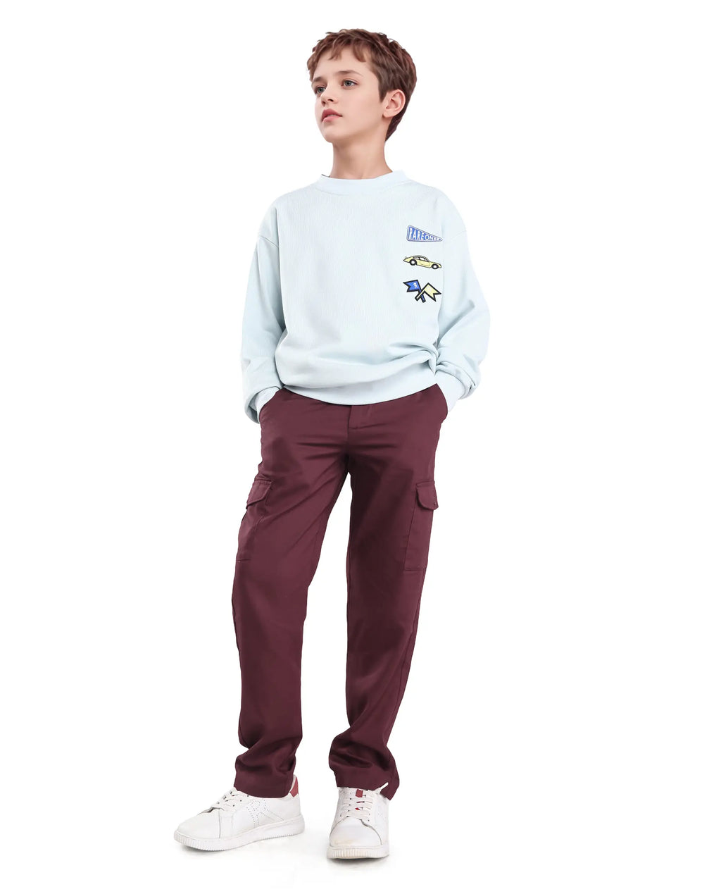 Rare Ones Kids Glin-B Maroon Cotton Solid Button Closure Regular Fit Trouser