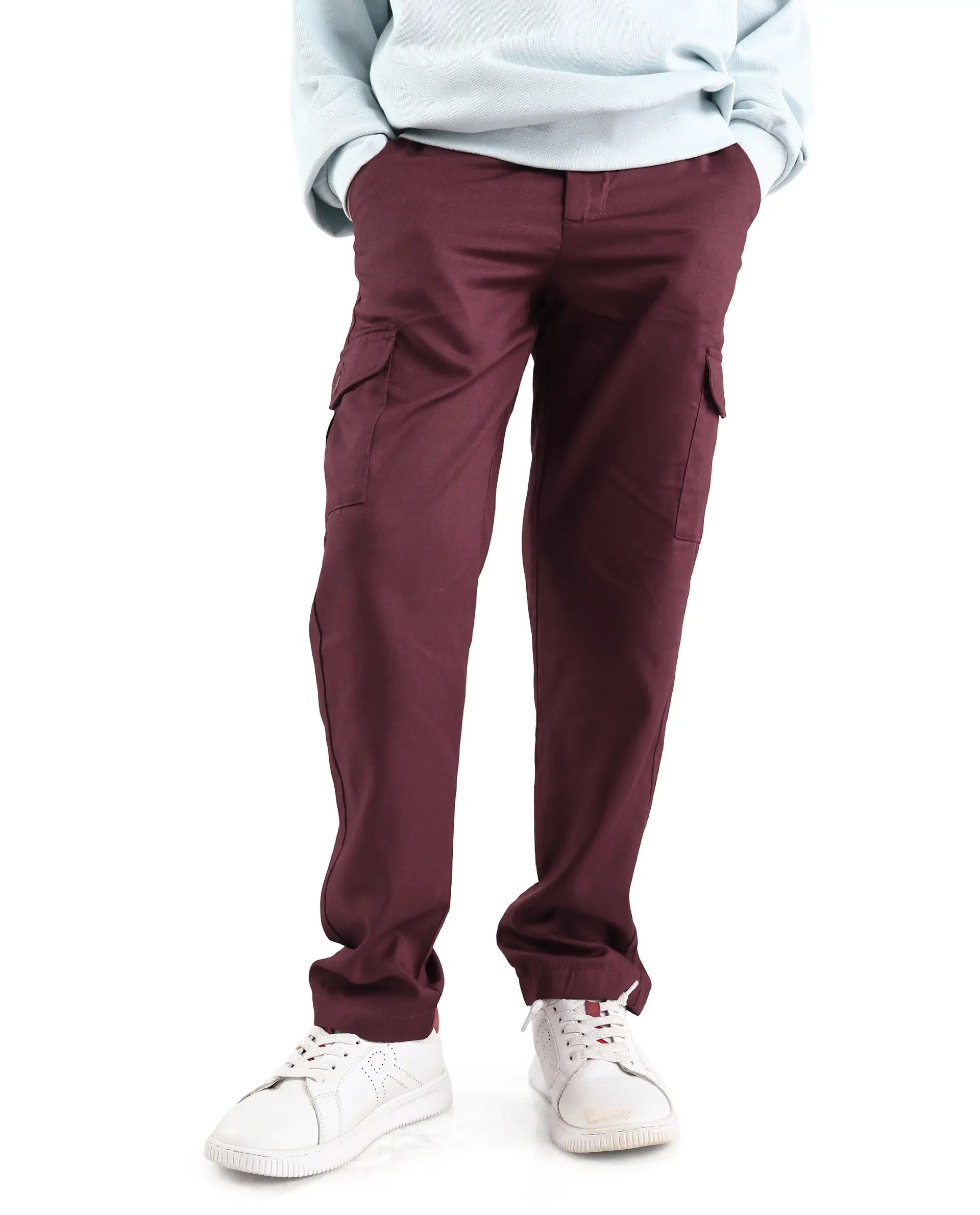 Rare Ones Kids Glin-B Maroon Cotton Solid Button Closure Regular Fit Trouser