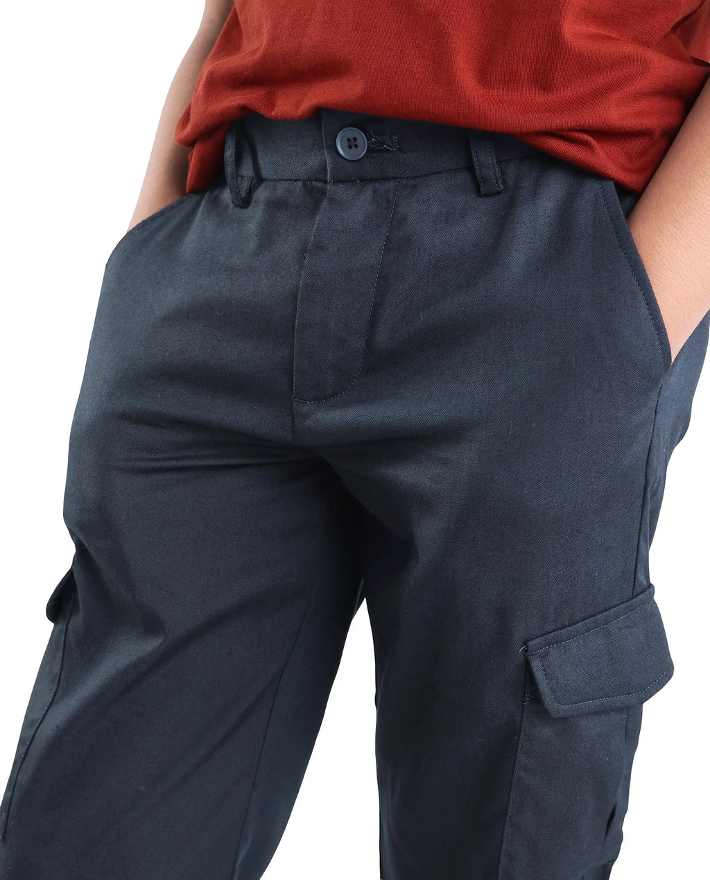 Rare Ones Kids Glin-B Navy Cotton Solid Button Closure Regular Fit Trouser
