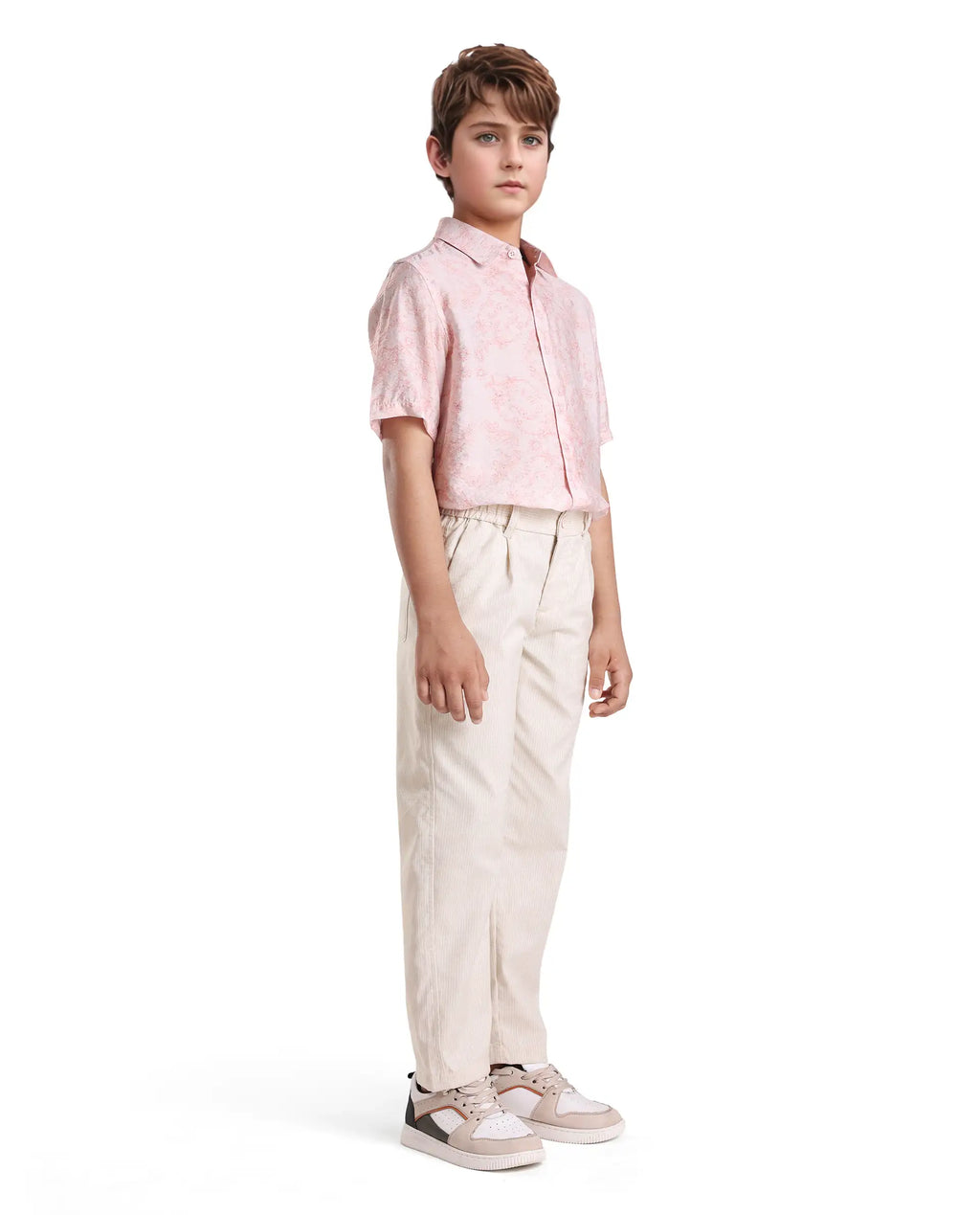 Rare Ones Kids Jin Beige Polyester Striped Button & Zip Closure Regular Fit Trouser