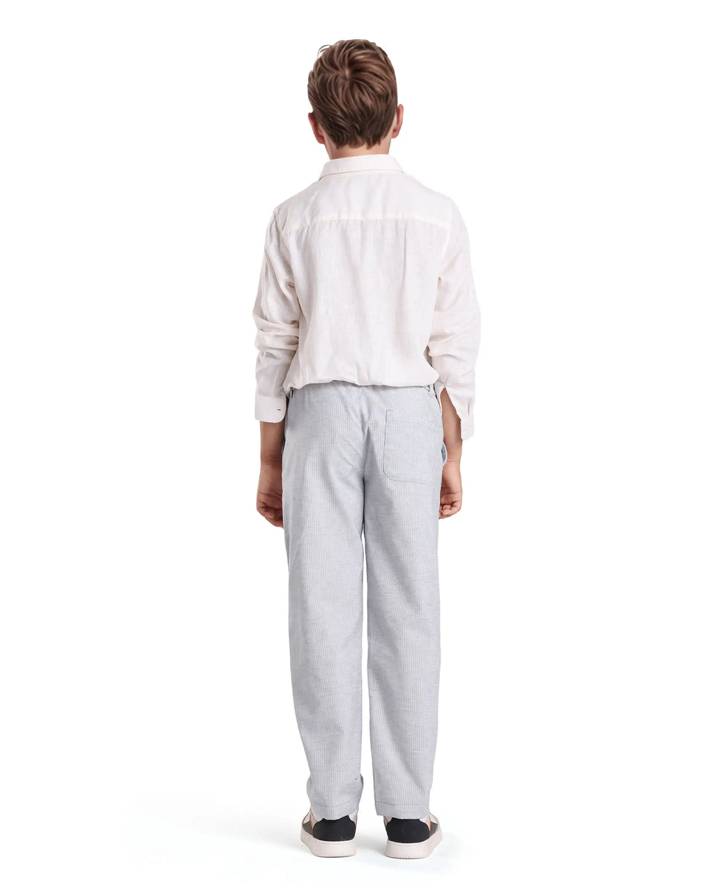 Rare Ones Kids Jin Light Green Polyester Striped Button & Zip Closure Regular Fit Trouser