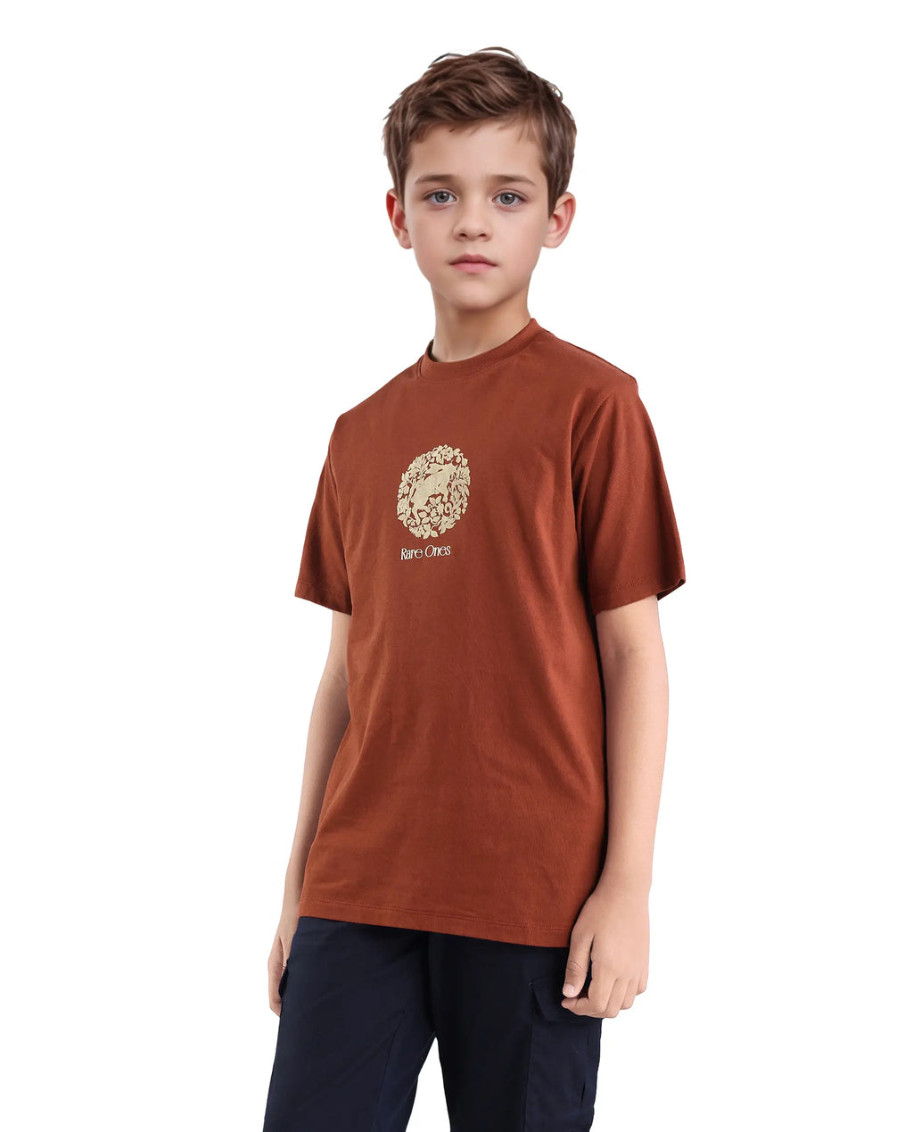 Rare Ones Kids Makes25 Rust Cotton Flock Print Regular Fit T-Shirt