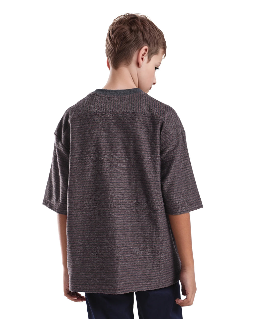 Rare Ones Kids Malco Dark Maroon Cotton Pull On Striped Oversized T-Shirt