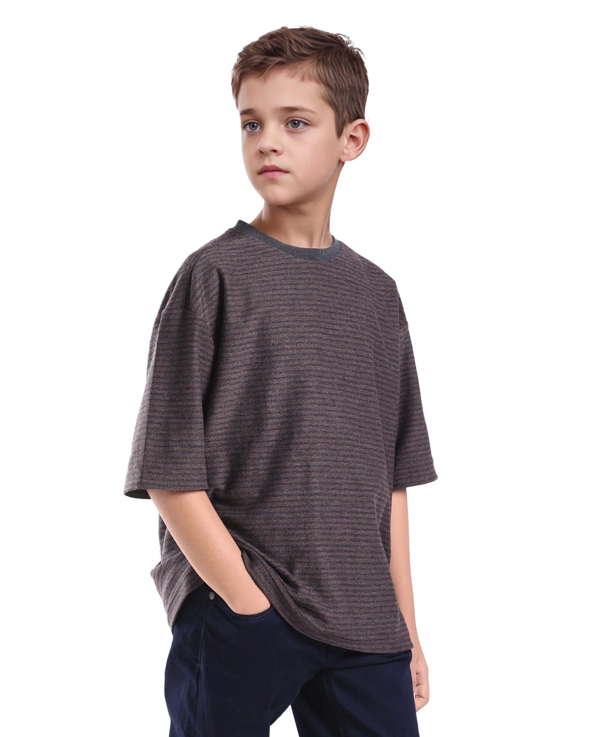 Rare Ones Kids Malco Dark Maroon Cotton Pull On Striped Oversized T-Shirt