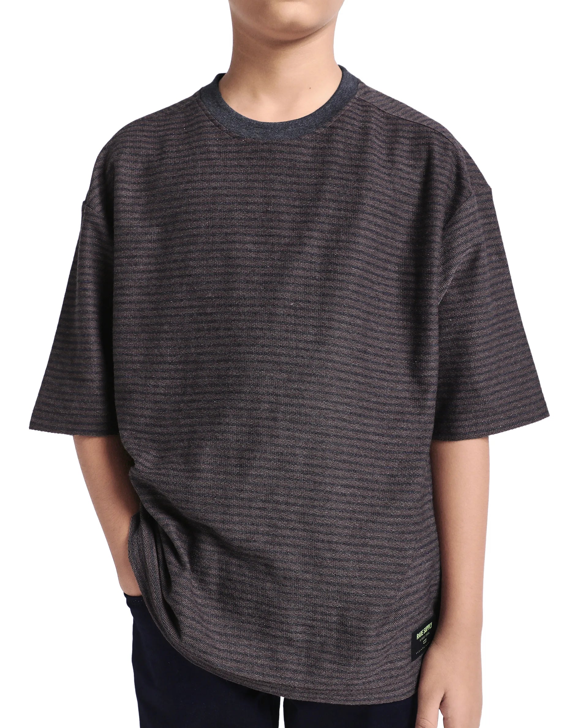 Rare Ones Kids Malco Dark Maroon Cotton Pull On Striped Oversized T-Shirt