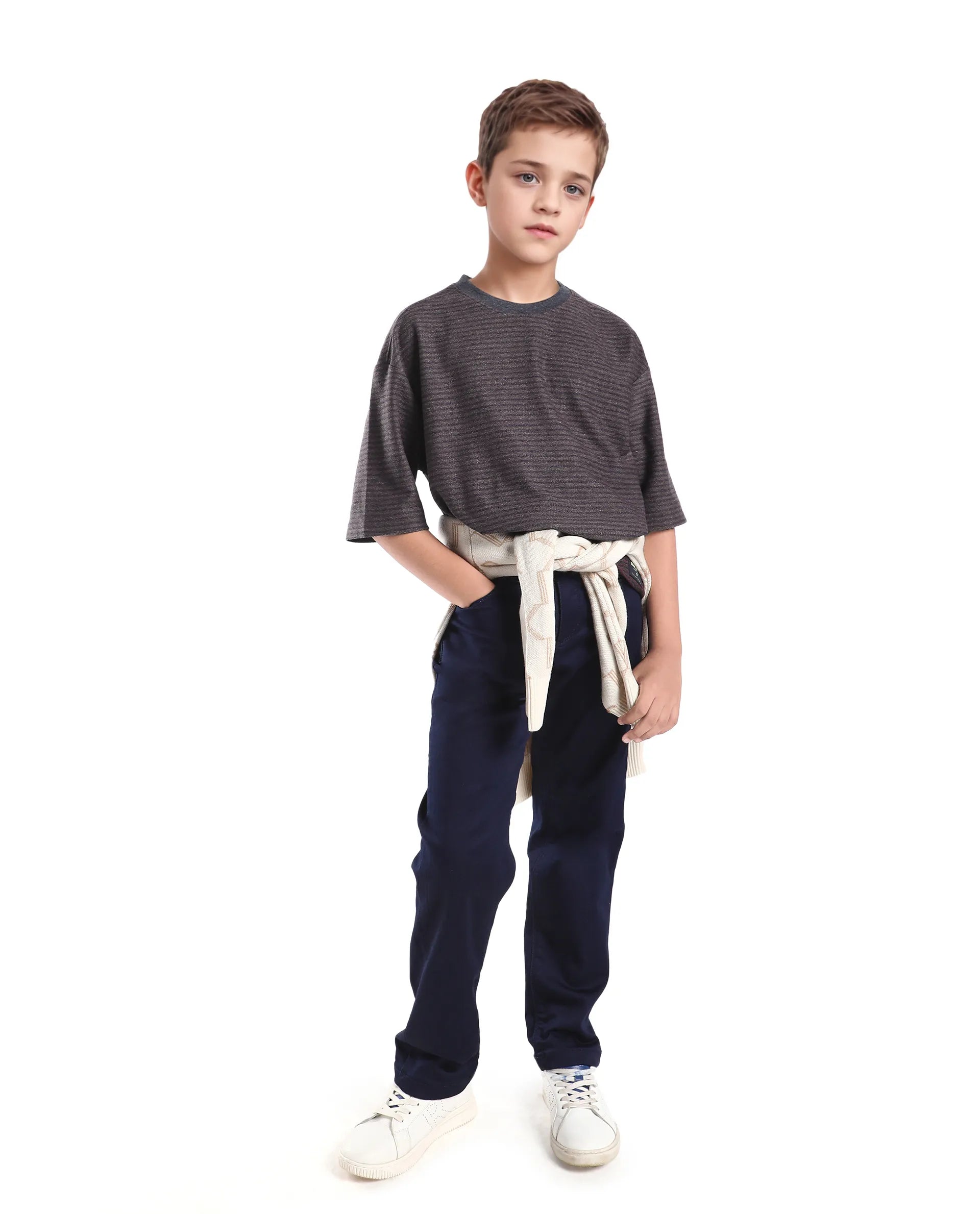 Rare Ones Kids Malco Dark Maroon Cotton Pull On Striped Oversized T-Shirt