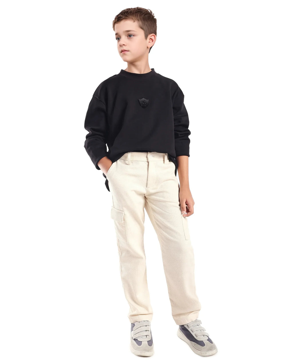 Rare Ones Kids Masa-B Off White Cotton Solid Button Closure Regular Fit Trouser